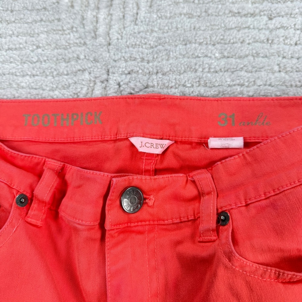 J Crew Toothpick Ankle Jeans Womens 31 Coral Orange Slim Zip Hem 78211 Casual - Picture 8 of 16
